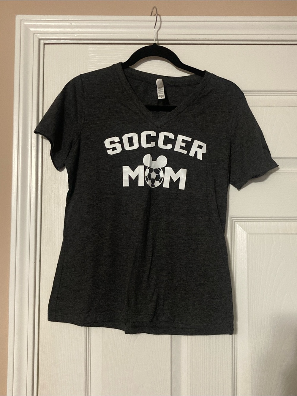 ⭐️⭐️ Soccer Mom Disney Graphic V-Neck T-Shirt - Call out on sleeve - size Medium